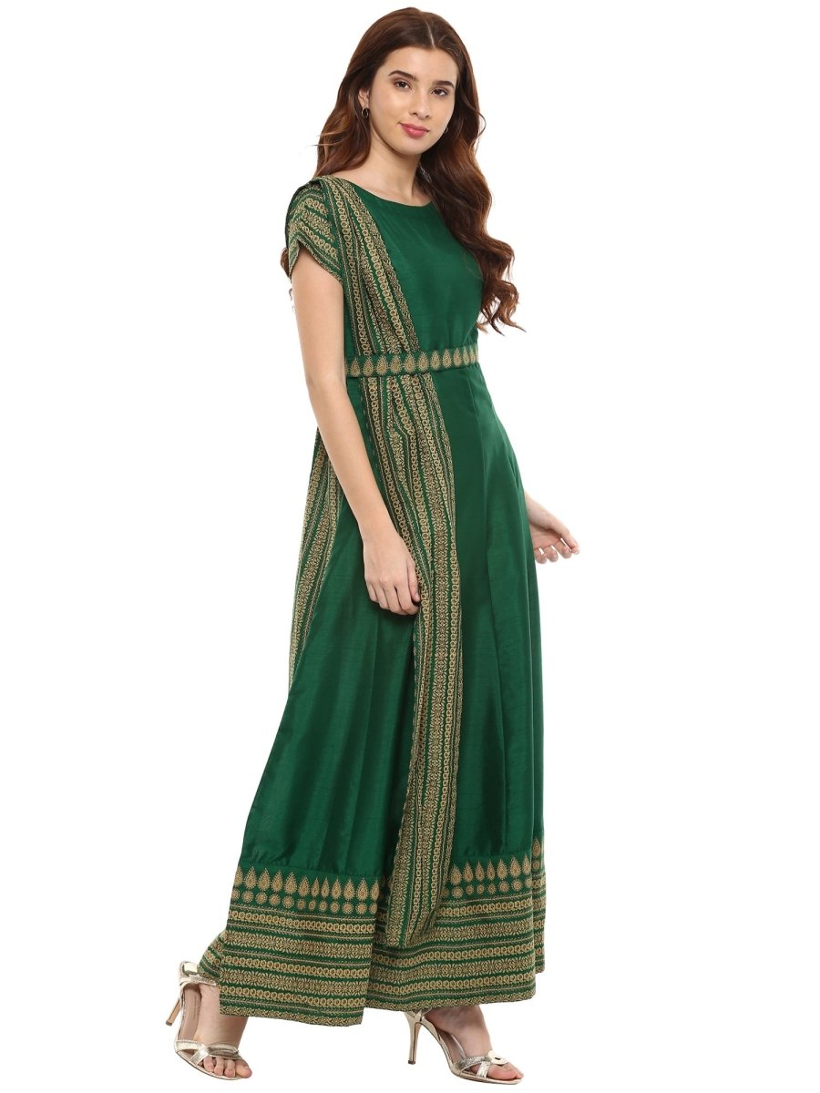 Ahalyaa Printed Faux Silk Anarkali With Attached Dupatta | Swadesiicart