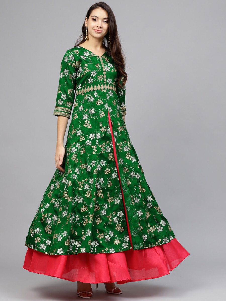 Ahalyaa Women Rubber Glitter Anarkali & Double layer Poly Silk Kurta | Swadesiicart