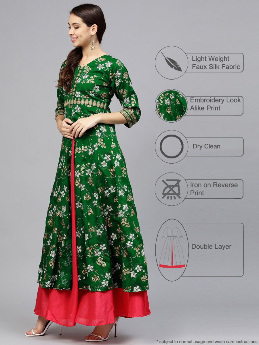 Ahalyaa Women Rubber Glitter Anarkali & Double layer Poly Silk Kurta | Swadesiicart