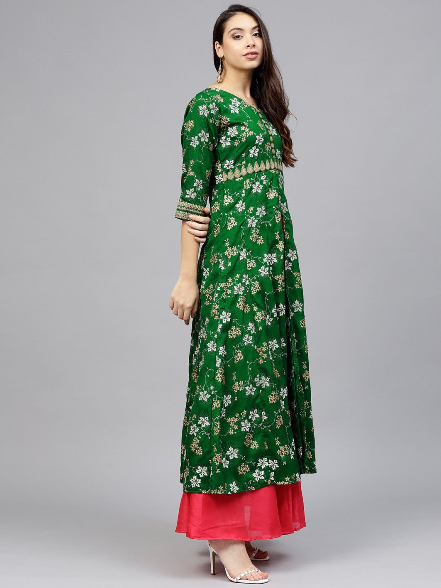 Ahalyaa Women Rubber Glitter Anarkali & Double layer Poly Silk Kurta | Swadesiicart