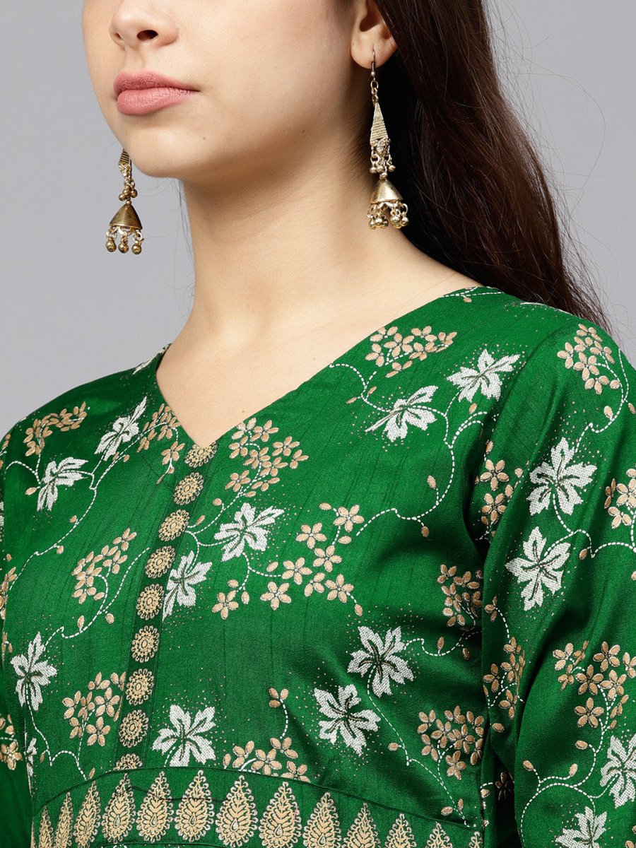 Ahalyaa Women Rubber Glitter Anarkali & Double layer Poly Silk Kurta | Swadesiicart