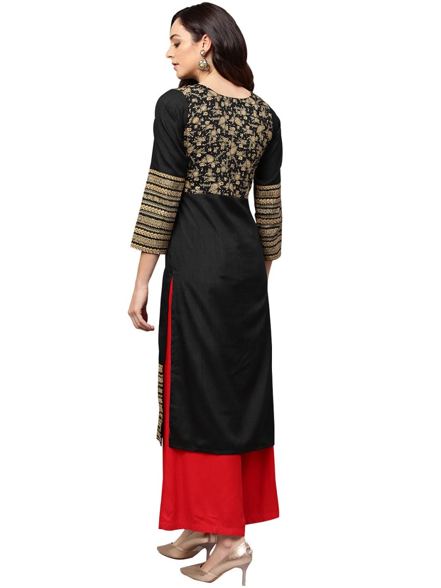 Ahalyaa Black Printed Beautiful Straight Kurta | Swadesiicart