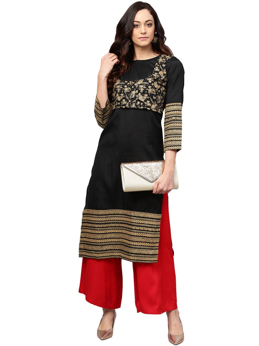 Ahalyaa Black Printed Beautiful Straight Kurta | Swadesiicart