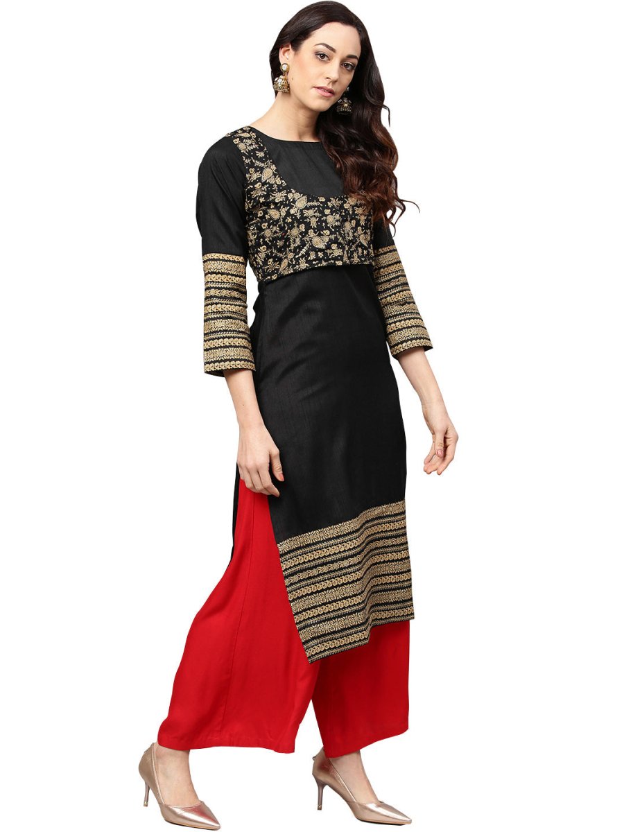 Ahalyaa Black Printed Beautiful Straight Kurta | Swadesiicart