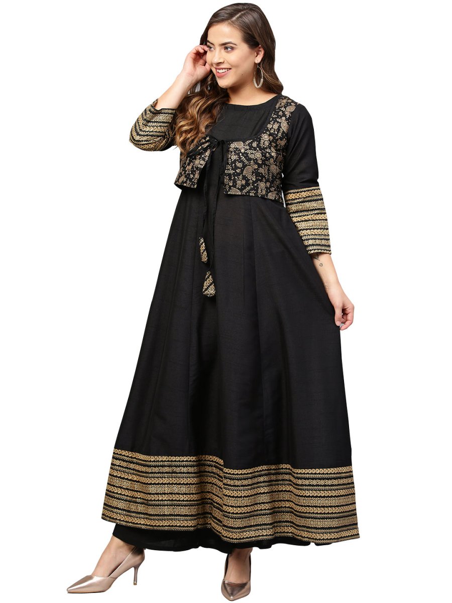 Ahalyaa Black Printed Anarkali Beautiful Kurta | Swadesiicart