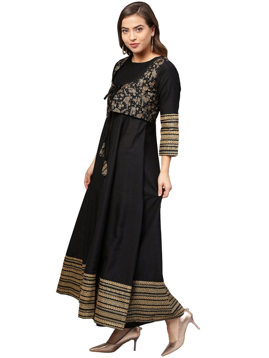 Ahalyaa Black Printed Anarkali Beautiful Kurta | Swadesiicart