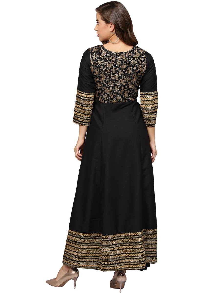 Ahalyaa Black Printed Anarkali Beautiful Kurta | Swadesiicart