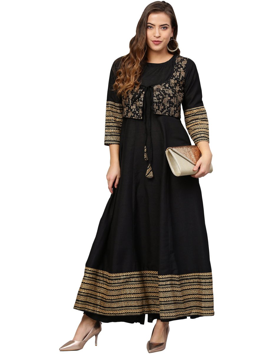 Ahalyaa Black Printed Anarkali Beautiful Kurta | Swadesiicart