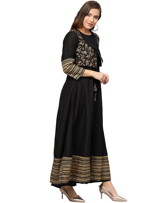 Ahalyaa Black Printed Anarkali Beautiful Kurta | Swadesiicart