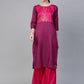 Ahalyaa Magenta & Pink Screen Printed Kurta with Palazzo | Swadesiicart