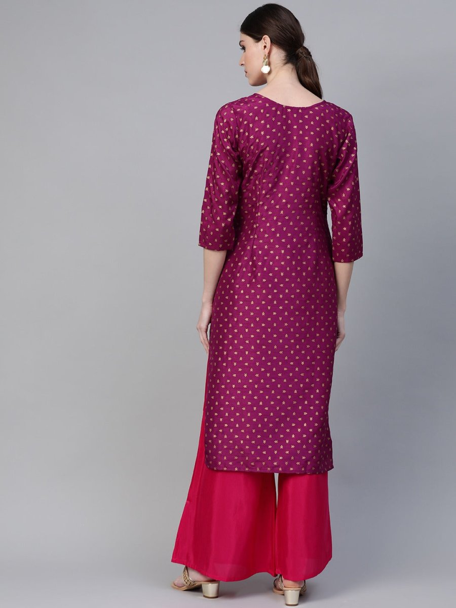 Ahalyaa Magenta & Pink Screen Printed Kurta with Palazzo | Swadesiicart