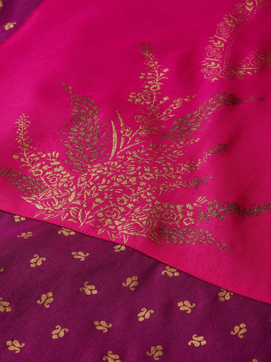 Ahalyaa Magenta & Pink Screen Printed Kurta with Palazzo | Swadesiicart