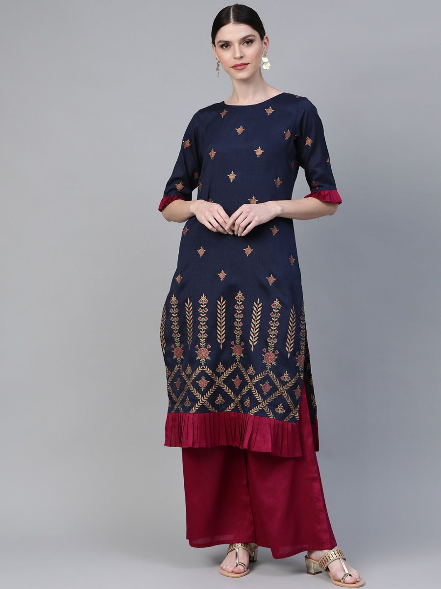 Ahalyaa Printed Kurta With Palazzo | Swadesiicart