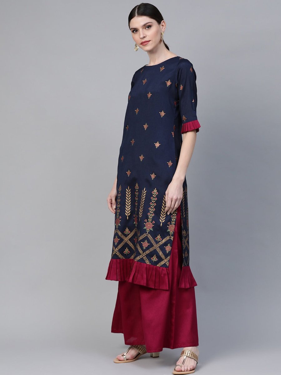 Ahalyaa Printed Kurta With Palazzo | Swadesiicart