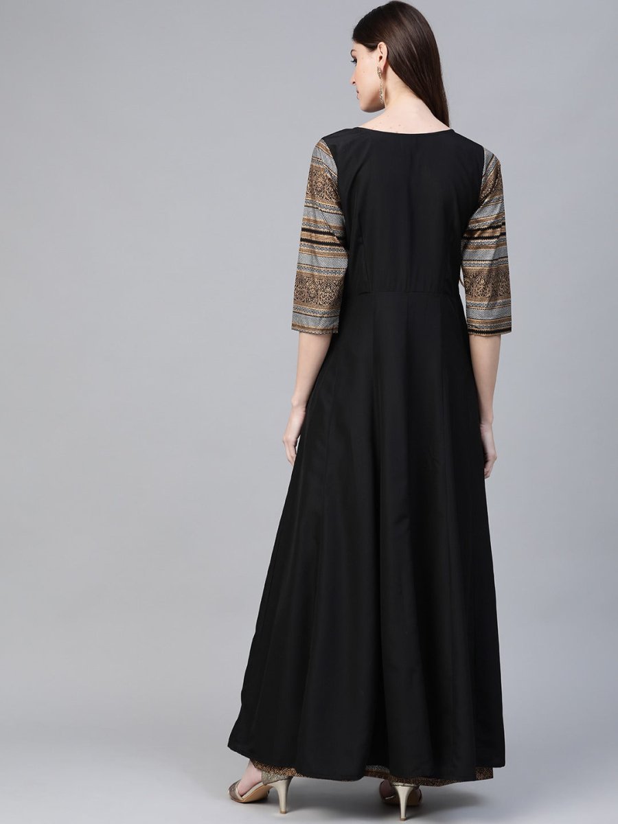 Ahalyaa Black Solid Front Slit Kurta With Palazzo | Swadesiicart