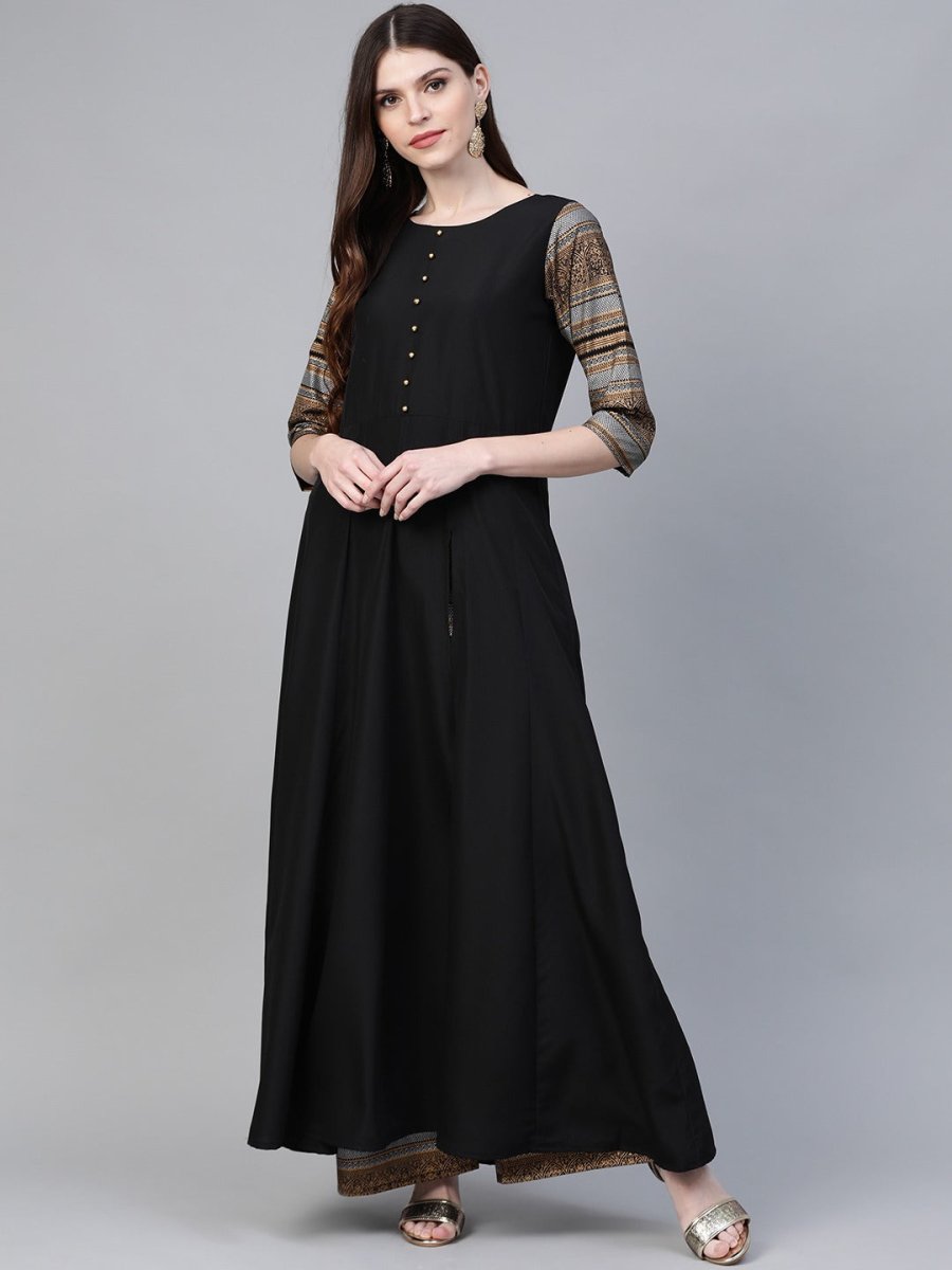 Ahalyaa Black Solid Front Slit Kurta With Palazzo | Swadesiicart