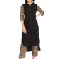 Ahalyaa Women Black & Golden Printed High Low Kurta With Trouser | Swadesiicart