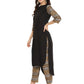 Ahalyaa Women Black & Golden Printed High Low Kurta With Trouser | Swadesiicart