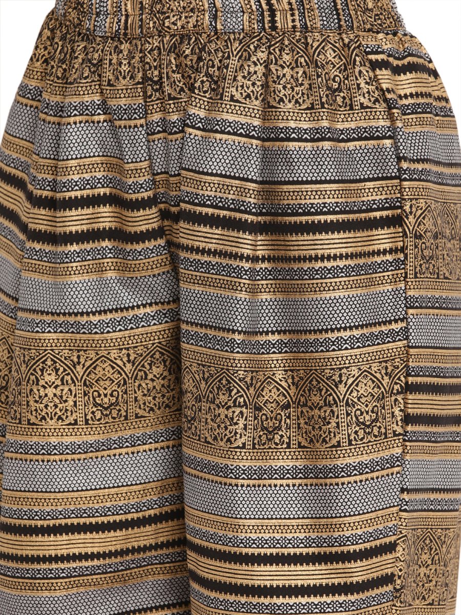 Ahalyaa Women Black & Golden Printed High Low Kurta With Trouser | Swadesiicart