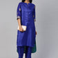Ahalyaa Women Blue & Green Solid High Low Kurta with Trousers | Swadesiicart