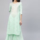 Ahalyaa Women Sea Green & Golden Printed Kurta With Palazzo | Swadesiicart