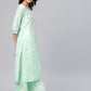 Ahalyaa Women Sea Green & Golden Printed Kurta With Palazzo | Swadesiicart