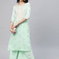 Ahalyaa Women Sea Green & Golden Printed Kurta With Palazzo | Swadesiicart