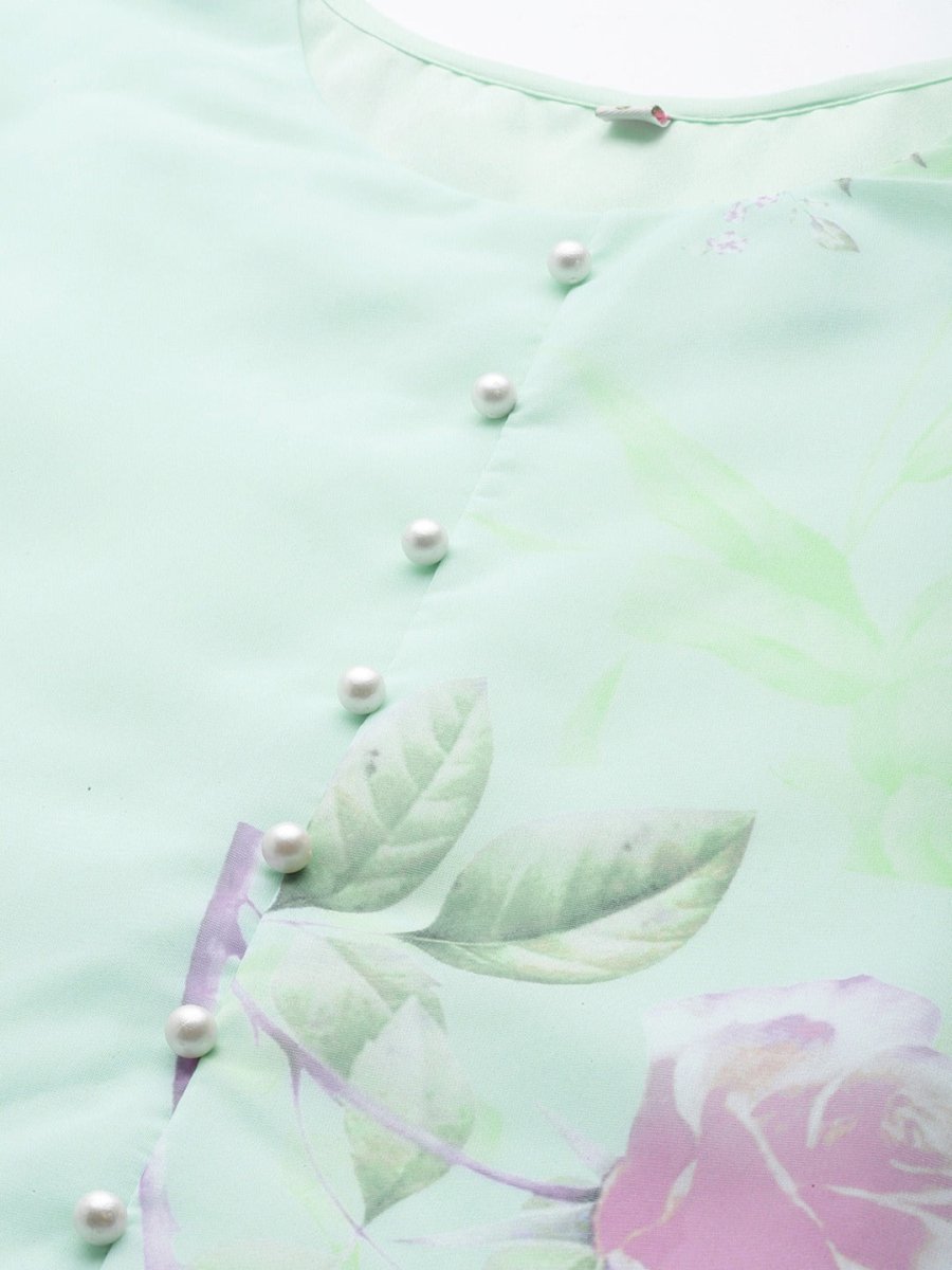 Ahalyaa Blue & Pink Floral Print Kurta With Palazzo | Swadesiicart