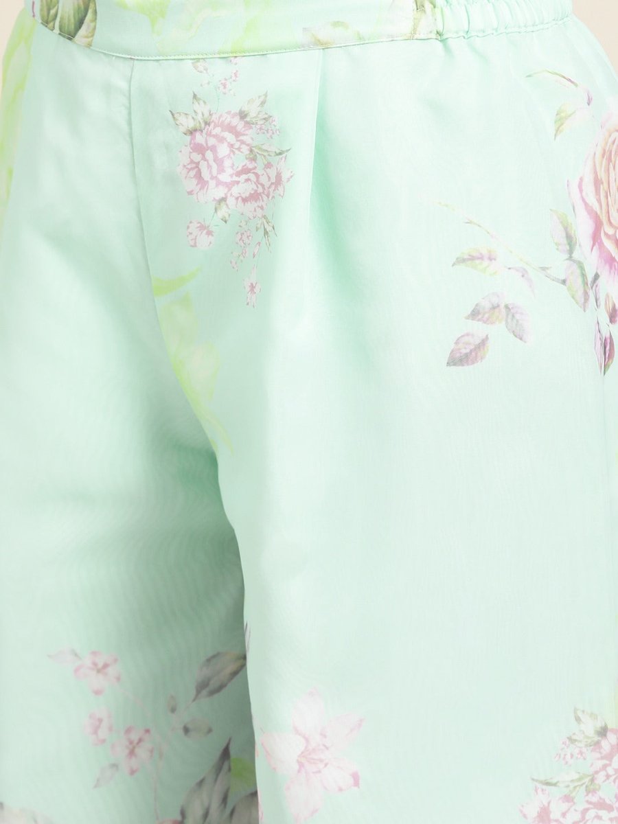 Ahalyaa Blue & Pink Floral Print Kurta With Palazzo | Swadesiicart