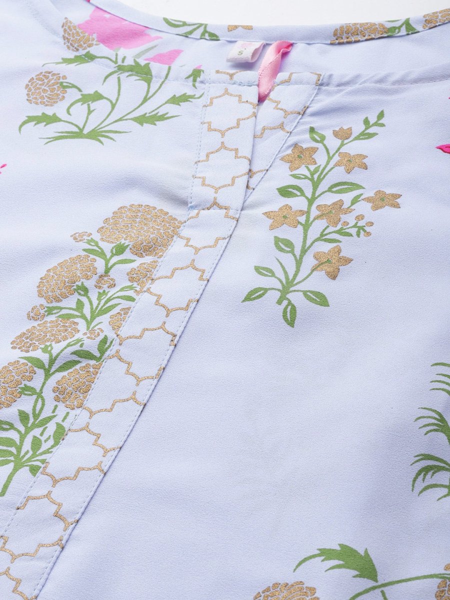 Ahalyaa Women Blue & Pink Floral Print Kurta With Palazzo | Swadesiicart