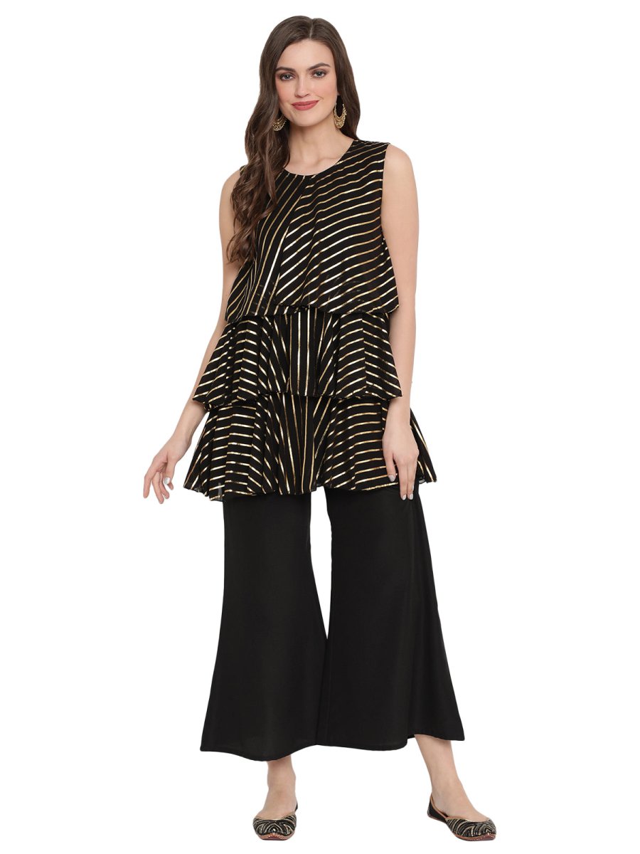 Ahalyaa Crepe Foil Printed Top With Plazzo | Swadesiicart