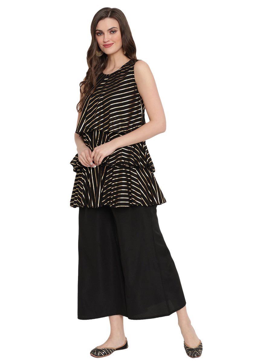 Ahalyaa Crepe Foil Printed Top With Plazzo | Swadesiicart