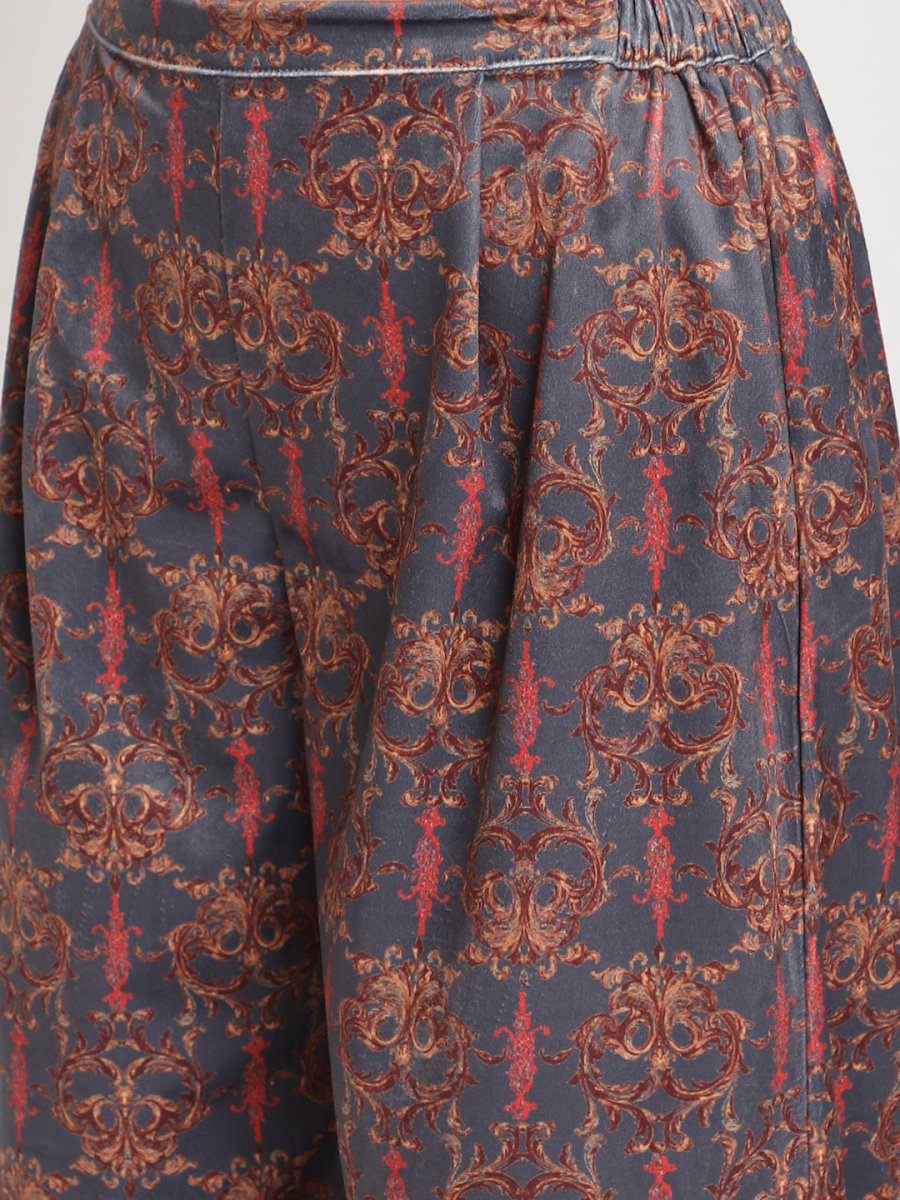 Ahalyaa Women's Beige Color Digital Print Velvet Kurta With Palazzo | Swadesiicart