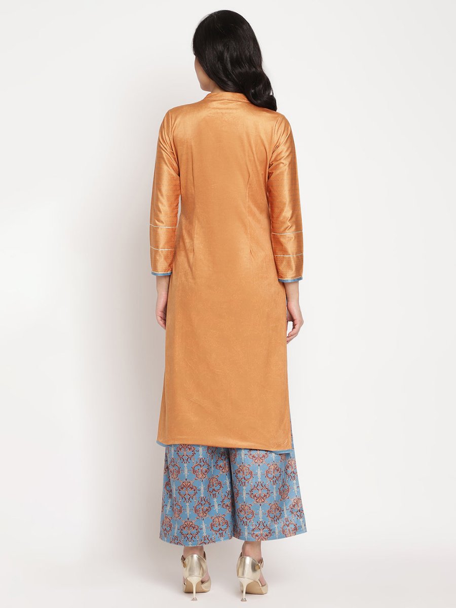 Ahalyaa Women's Orange Color Digital Print Velvet Kurta With Palazzo | Swadesiicart