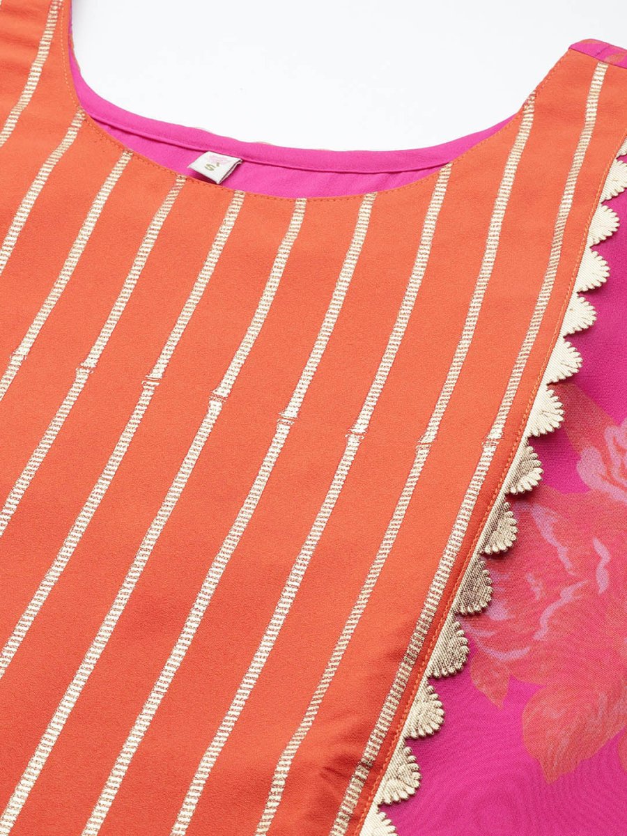 Ahalyaa Women Pink Floral Printed Gotta Patti Kurta with Palazzos | Swadesiicart