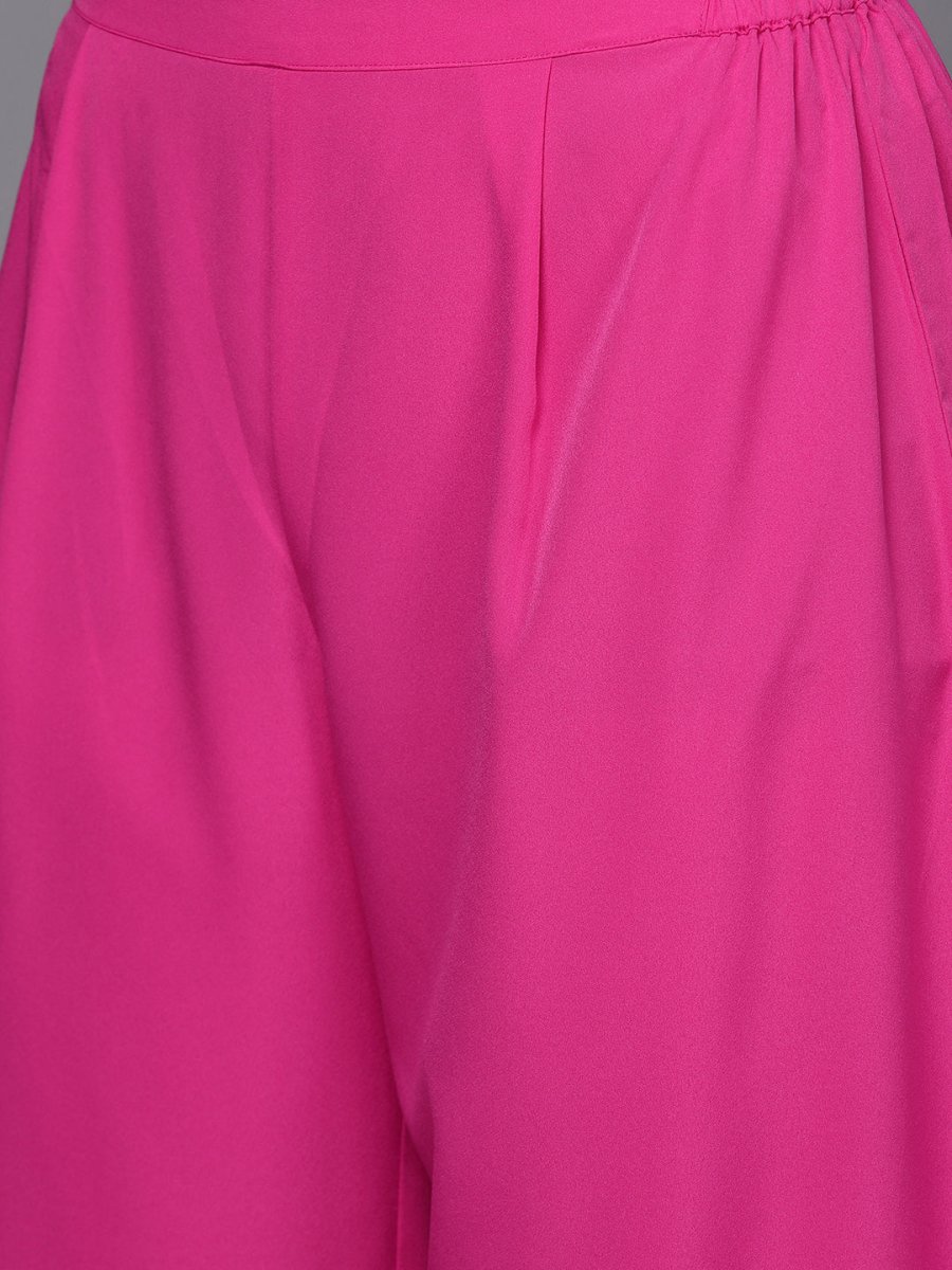 Ahalyaa Women Pink Floral Printed Gotta Patti Kurta with Palazzos | Swadesiicart