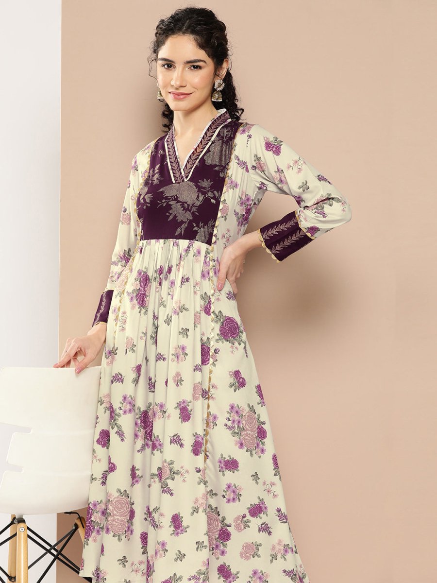 Ahalyaa Women Floral Printed Pleated Gotta Patti Kurta with Palazzos | Swadesiicart