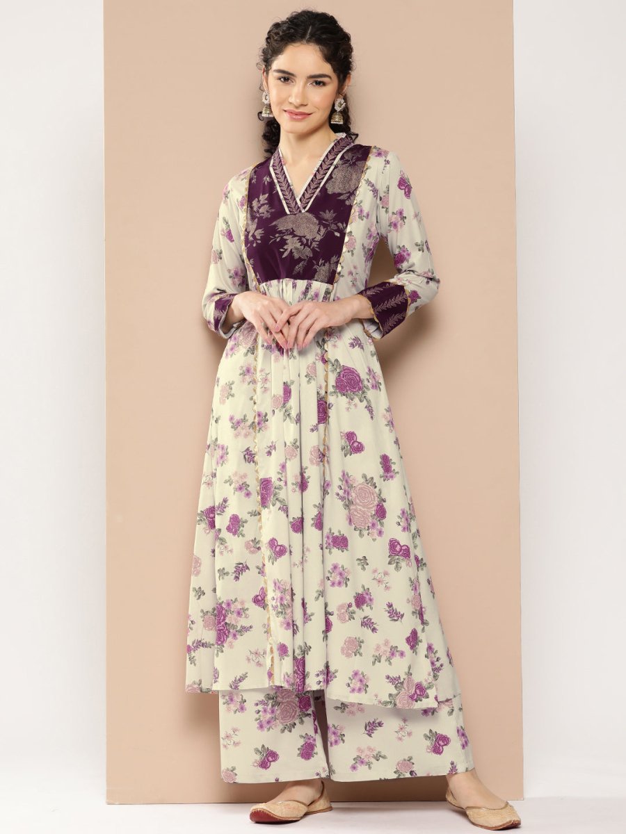 Ahalyaa Women Floral Printed Pleated Gotta Patti Kurta with Palazzos | Swadesiicart