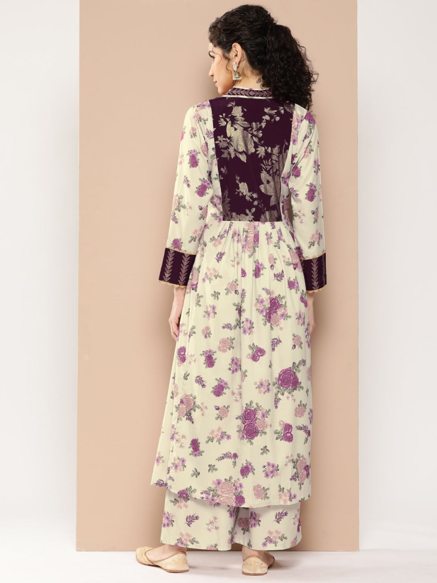 Ahalyaa Women Floral Printed Pleated Gotta Patti Kurta with Palazzos | Swadesiicart