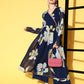 Ahalyaa Women Floral Printed Navy Blue Angrakha Kurta with Palazzos | Swadesiicart