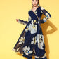 Ahalyaa Women Floral Printed Navy Blue Angrakha Kurta with Palazzos | Swadesiicart