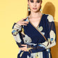 Ahalyaa Women Floral Printed Navy Blue Angrakha Kurta with Palazzos | Swadesiicart