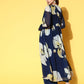 Ahalyaa Women Floral Printed Navy Blue Angrakha Kurta with Palazzos | Swadesiicart
