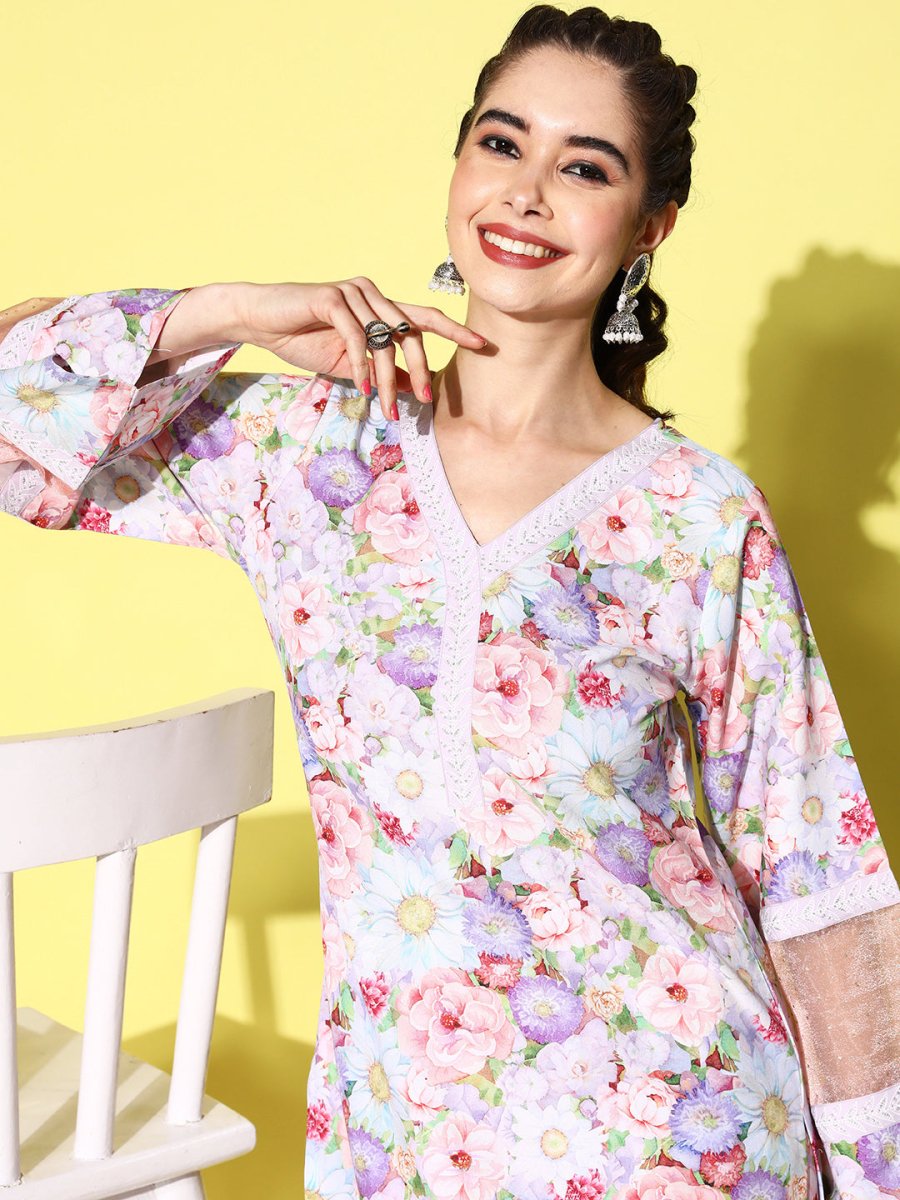 Ahalyaa Women Floral Printed Kurta with Palazzos | Swadesiicart