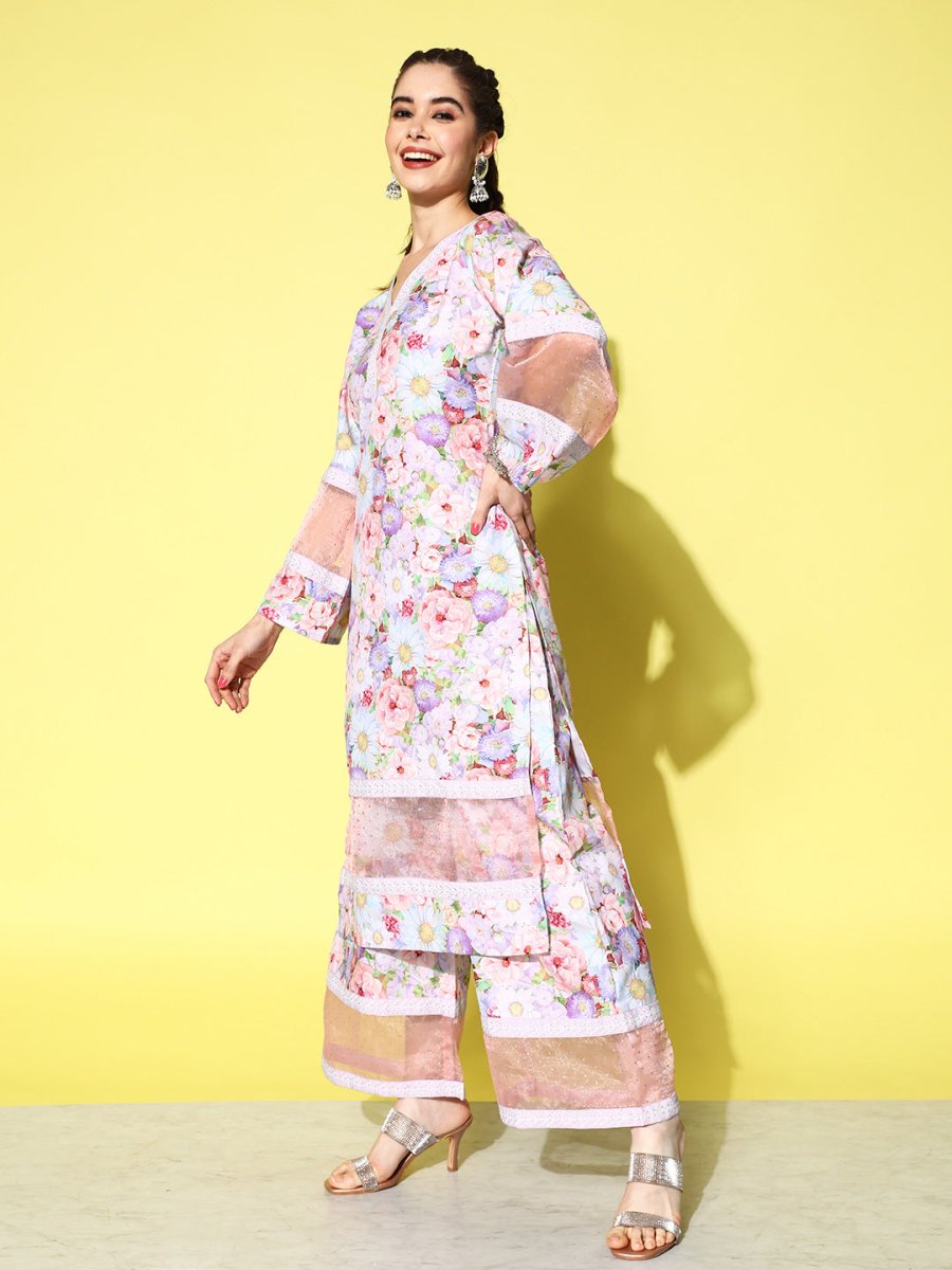Ahalyaa Women Floral Printed Kurta with Palazzos | Swadesiicart