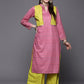 Ahalyaa Women Pink Velvet Kurta with Palazzo | Swadesiicart