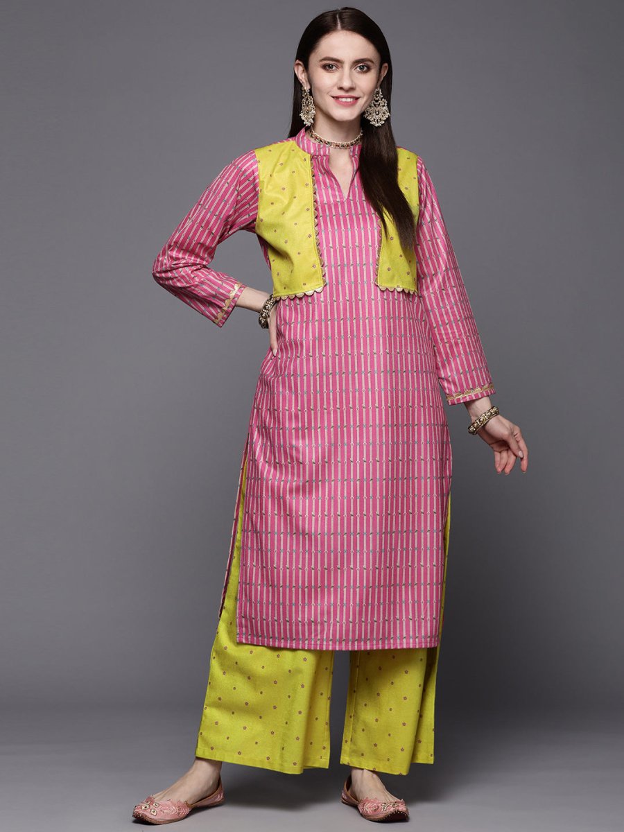 Ahalyaa Women Pink Velvet Kurta with Palazzo | Swadesiicart