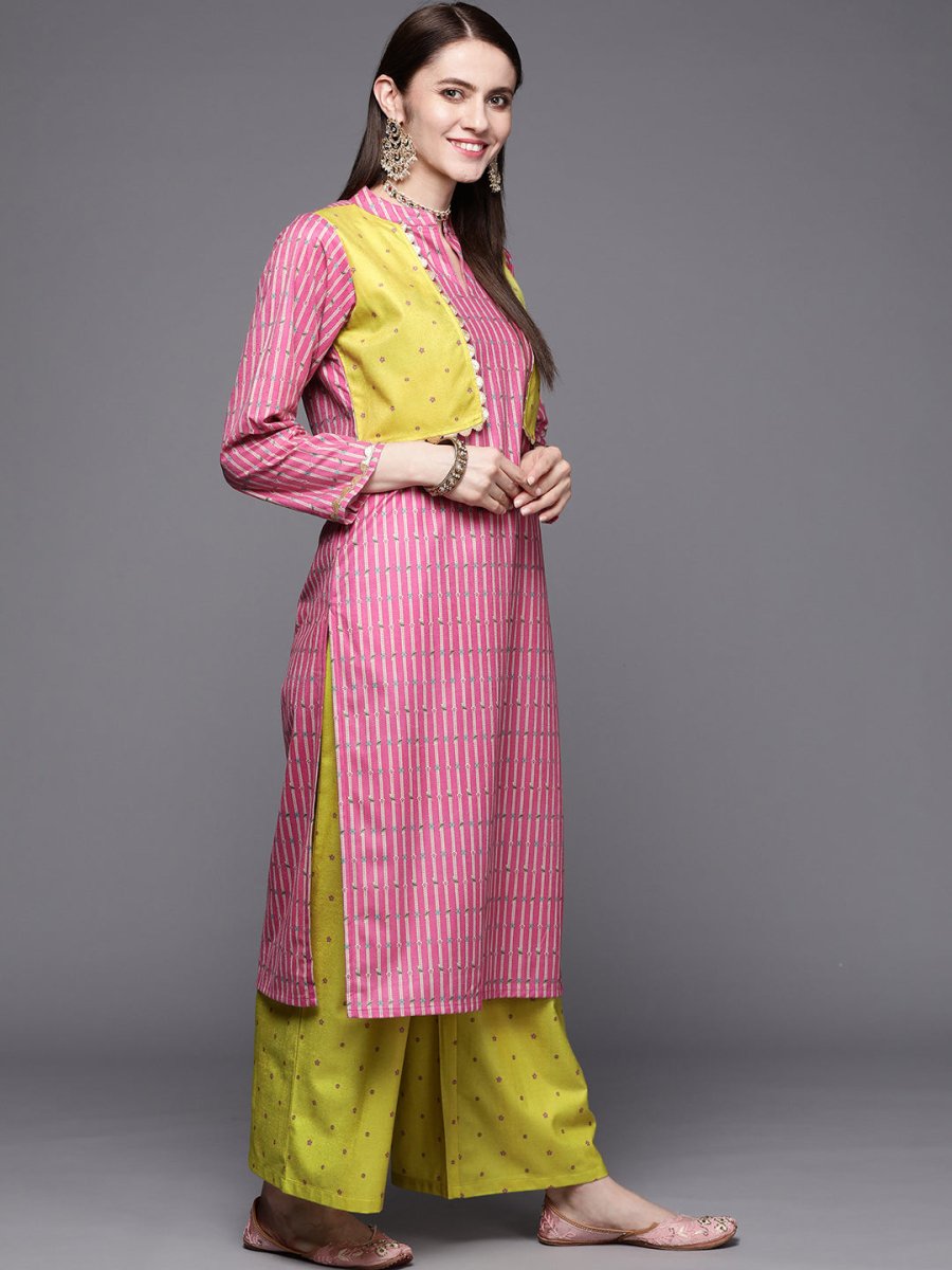 Ahalyaa Women Pink Velvet Kurta with Palazzo | Swadesiicart