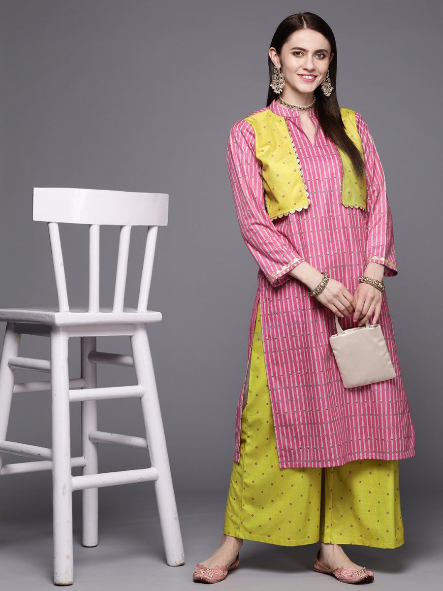 Ahalyaa Women Pink Velvet Kurta with Palazzo | Swadesiicart