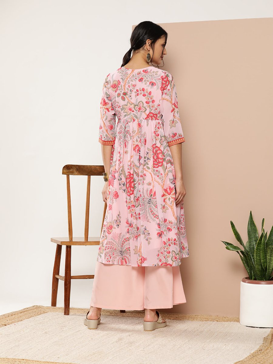 Ahalyaa Women Floral Printed Pleated Kurta With Palazzos | Swadesiicart